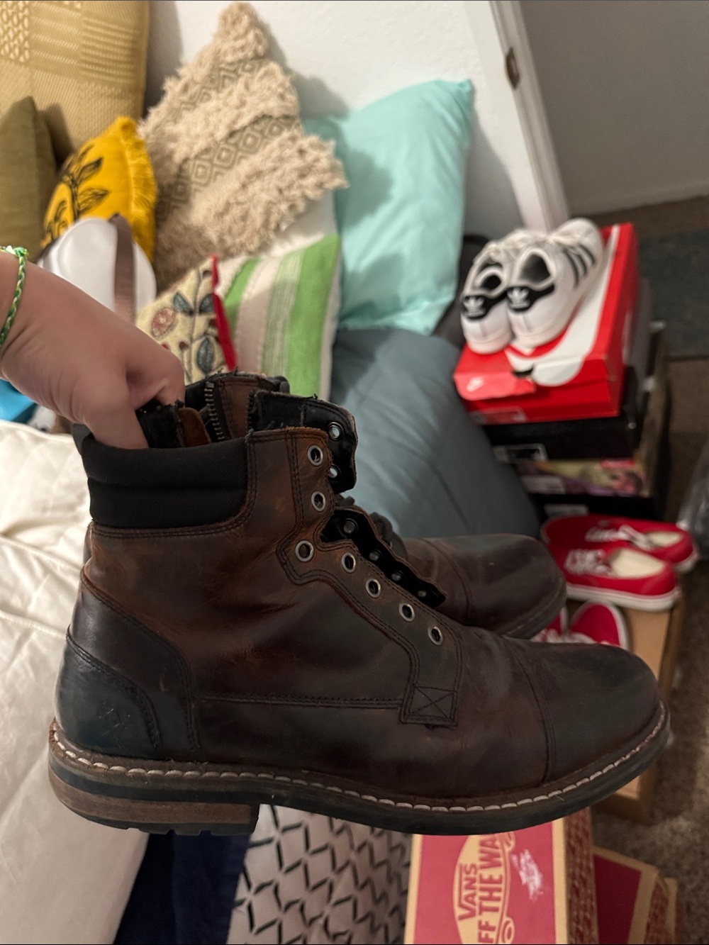 Men's Brown Leather Lace-Up Work Boots with Padded Collar